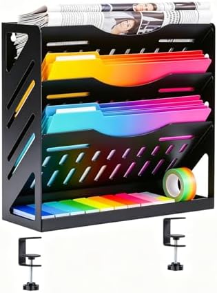 Yuxh 13" 4-Tier Clamp-On Desk Shelf, Metal File Organizer by Yuxh