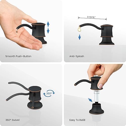 KIBI Countertop Refillable Soap Dispenser for Kitchen Sink | 8.5 Ounce Capacity with Easy Pump Action | Durable Stainless Steel Pump and Oil Rubbed Bronze Finish for Corrosion Resistance (KSD101) - Image 3