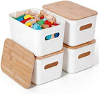 Citylife 7 QT Storage Bins with Bamboo Lids, Stackable with Handles, 4-Pack by CITYLIFEHomeOrganization