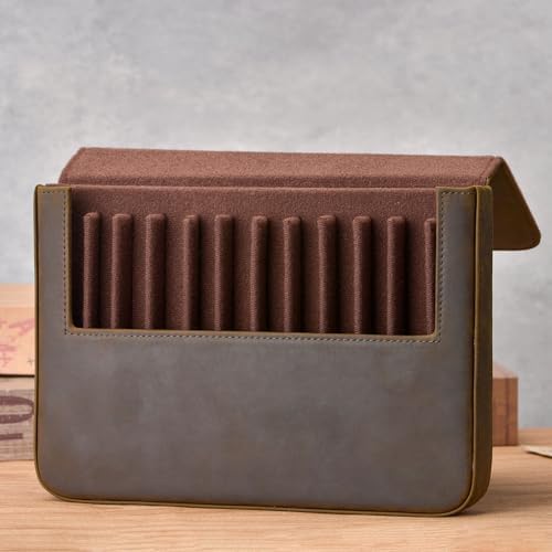 Lanxivi 12 Fountain Pen Case Genuine Leather Organizer, Crazy Horse Cowhide Leather Portable Pen Bag Pouch Drawer Style - Image 4