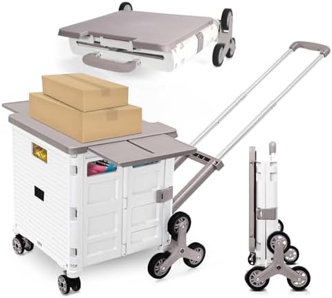 Foldable Utility Cart with Stair Climbing Wheels,Collapsible Rolling Crate with Magnetic Lid Telescopic Cover,Adjustable Telescoping Handle,360° Rotate Wheel Hand Cart for Teacher Shopping Moving by ZIYOULANG