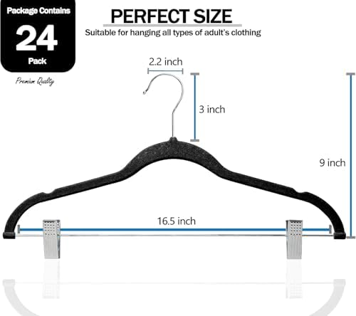 GVTECH Velvet Hangers with Clips, [24 Pack] Metal Clip Hangers for Pants - Notched Skirt Hangers for Pants, Skirts, Suit, Dresses & Shirts 360° Swivel Hook, Non Slip Felt Hanger (White, 24 Pack) - Image 2