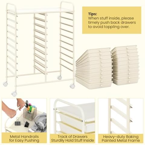 COSTWAY 20-Drawer Rolling Storage Cart, Utility Storage Organizer Cart - Image 6