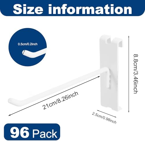 Polmart Heavy Duty 8" Gridwall/Grid Panel Hooks, White (96-Pack, 8-inch) - Image 2