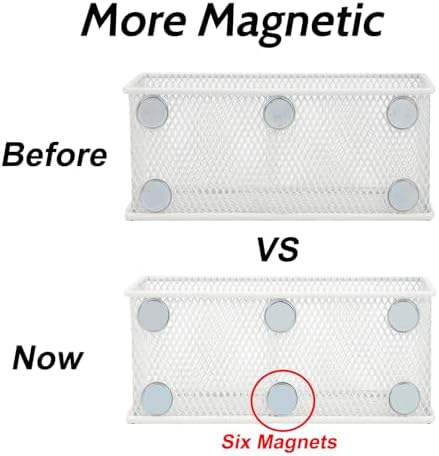 EASEPRES Magnetic Pencil Holder Set of 6 - Wire Mesh Storage Baskets Organizer with Strong Magnets - Perfect for Whiteboard, Refrigerator and Locker Accessories, White - Image 3