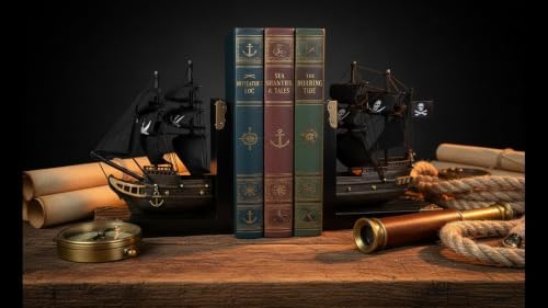 SAILINGSTORY Wooden Pirate Ship Model Bookends Black Pearl, Set - Image 5