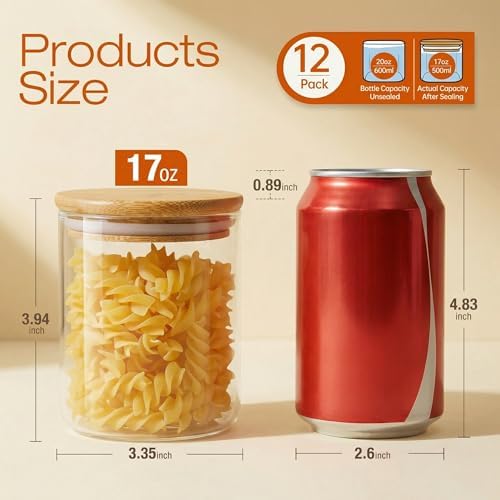 17 oz Glass Jars with Bamboo Lids, Airtight Food Storage Containers, 12Pack - Image 3