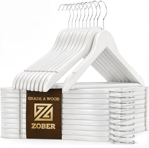 Zober Wooden Hangers 20 Pack, Heavy Duty Clothes Hangers, Non Slip, White by ZOBER