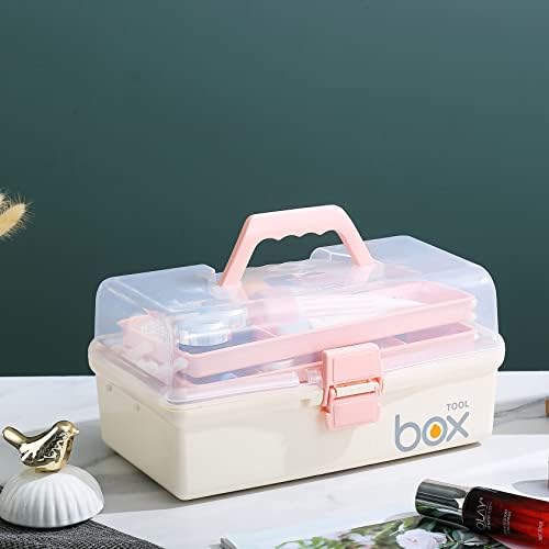 Kinsorcai 12'' Three-Layer Clear Plastic Storage Box/Tool Box, Multipurpose Organizer and Portable Handled Storage Case for Art Craft and Cosmetic (White) - Image 5