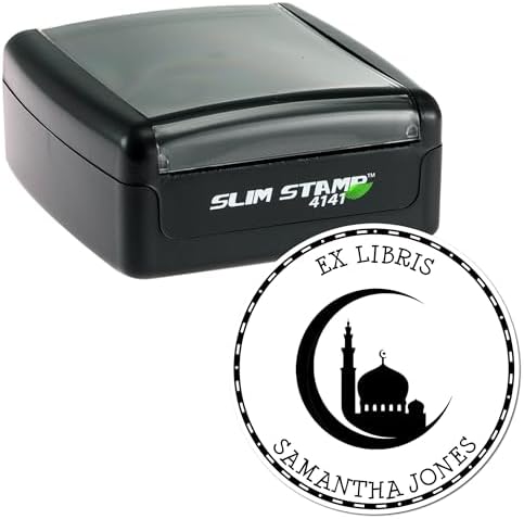 Personalized Name and Book Stamp for Muslim Families - Portable Pre-Inked Holy Crescent Star Custom Home Stamp - Custom Made Book Stamp for Home, Office, and School - Ideal for Personalizing Books - Image 2