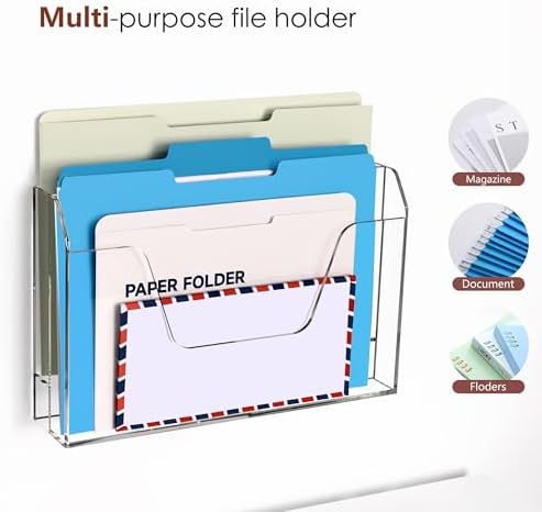DINGHUO Wall Hanging File Organizer, Acrylic Mail Organizer wall mounted File Holder, Clear 2 Tier Folder Paper Document Magazine Rack for Desk Office School Home - 1 Pack - Image 4