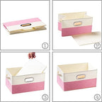 PRANDOM Large Collapsible Storage Baskets for Closet [3-pack] Decorative Fabric Storage Bins Cubes with Leather/Metal Handles for Shelves Bedroom Living Room Pink&Cream (14.9x9.8x8.3 Inch) - Image 5