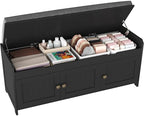 HOMEFORT 41.3" Shoe Bench with Lift Top Storage, Entryway Bench with Cushioned Seat, Wooden End of Bed Bench, Shoe Cabinet Bench with Hidden Storage Space, for Bedroom, Hallway,Black by HOMEFORT