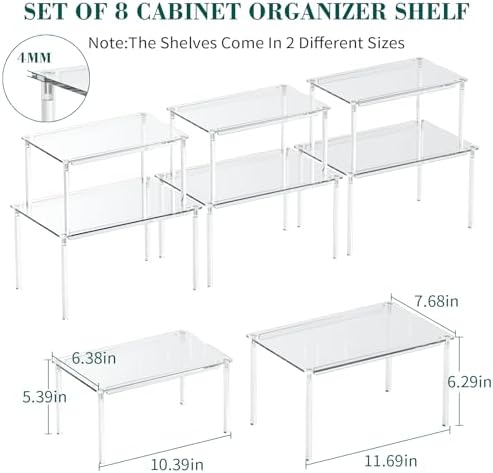 VZZNN 8 Pack Stackable Acrylic Cabinet Organizer Shelf (Transparent) - Detachable Desk Organizer Shelf for Storage of Spices, Office Desktop, Kitchen Storage Room Decor - Image 2