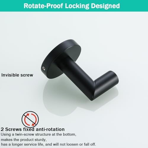 Matte Black Bathroom Hardware Accessories Set 4 Pieces,18 Inch Towel Bar,Toilet Paper Holder,Towel Hooks,SUS 304 Stainless Steel Wall Mounted Bathroom Towel Bar Set,SE96018S-4MB - Image 6