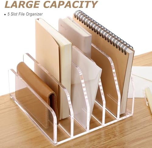 SANRUI Acrylic Desk Mail Organizer Sorters, Clear Letter Holder 5 Slot - Image 3