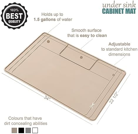 The Original Under Sink Mat - Silicone Waterproof mat, Trimmable, Easy to Clean, Kitchen cabinet liner, Under sink protector mats, Drip Tray with Lip - 34" x 22" or smaller - Beige - Image 7