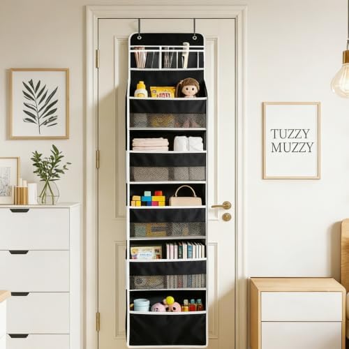 Over the Door Organizer, Door Storage Organizer with Large Capacity Pockets, Hanging Shelves for Bedroom, Closet, Dorm, Pantry (Black, 6-Tier) - Image 6