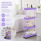 SPACELEAD Slim Storage Cart 3 Tier,Bathroom Organizer Rolling Utility,Mobile Shelving Unit Slide Out for Office, Kitchen, Laundry Room & Narrow Places,Purple - Image 6