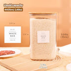CZZGSM 2 Pack Square Glass Flour and Sugar Containers with 132 Kitchen Pantry Labels - Thicken 149 FL OZ Large Glass Storage Jars with Airtight Bamboo Lid - Big Food Canisters for Rice, Pasta, Cookie - Image 3