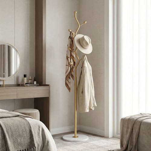 Gold Freestanding Coat Rack & Tree Marble Base 9 Hooks - Image 5