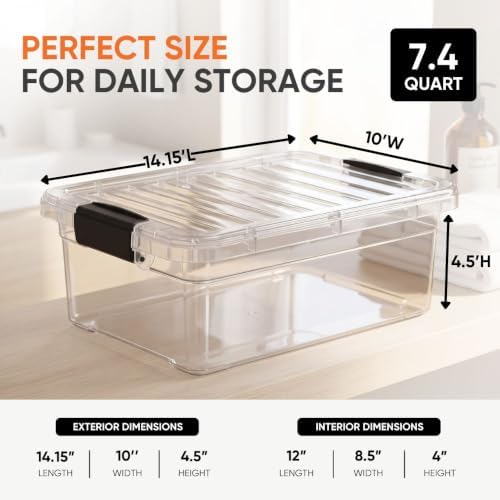 Superio 7.4 Quart Clear Plastic Storage Bin with Lid, Stackable Organizer Box, BPA-Free Storage Container for Home, Garage, School & Office, 10 Pack - Image 3