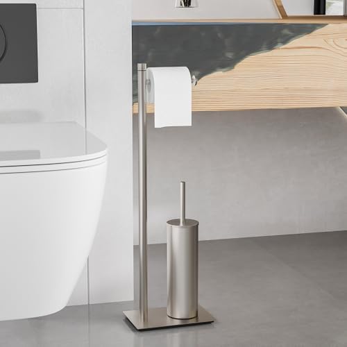 RUACQ Toilet Paper Holder Stand with Toilet Brush & Holder Set, Nickel - Image 2