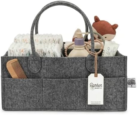 Parker Baby Co. Felt Diaper Caddy Organizer - Large, Charcoal by ParkerBabyCo