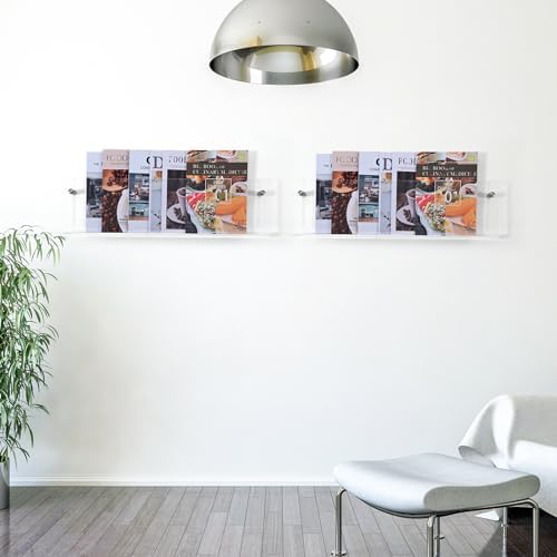 2 Pack 24 Inch Clear Acrylic Magazine Holder, Floating Brochure Display, Invisible Record Holder Magazine Rack, Hanging Bookshelf Literature for Waiting Room, Office, Home - Image 5