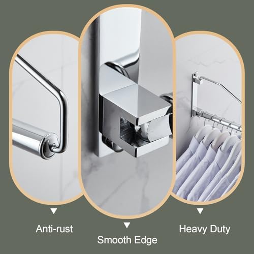 NEWRAIN Laundry Hanger, Wall Mounted Clothes Hanger with Swing Arm Holder Brass Hanging Drying Rack Space Saver,Chrome (Pack of 3) - Image 3