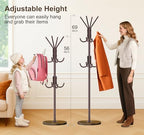 MISSLO Heavy Duty Coat Rack Freestanding with Stable Wood Base Modern Coat Tree with 12 Hooks Adjustable Coats Hanger Stand Stylish Standing Clothes Tree for Entryway Bedroom Corner Hall (Brown) - Image 6
