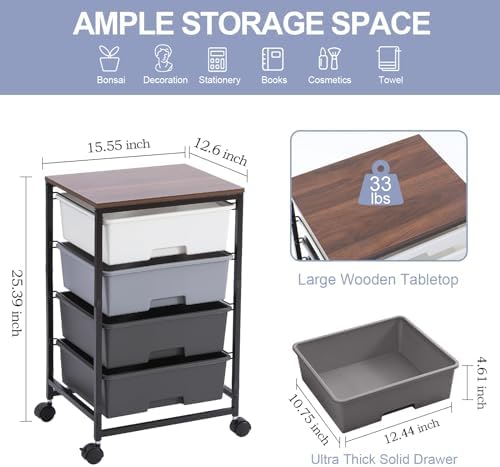 SYKIARIOL Rolling Cart with Drawers, 4-Drawer Utility Cart, Light Grey - Image 3