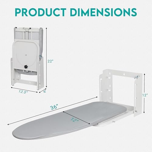 Zoes Homeware Wall Mounted Ironing Board, 180 Rotation, Space-Saving Fold Down, 36" x 12", Silver - Image 7