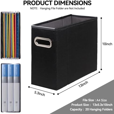 6 Packs Letter Size File Organizer, File Folders Organizer, Fabric Storage Box, Collapsible Paper Organizer with Metal Handle, Smooth PVC Rails, Only Box (Black) - Image 2