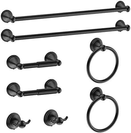 Newfun 8Pcs Matte Black Bathroom Accessories Set Towel Racks for Bathroom by Newfun