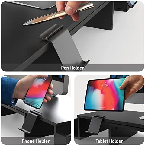 Simple Houseware Desk Dual Monitor Stand Riser with Drawer, Black - Image 4