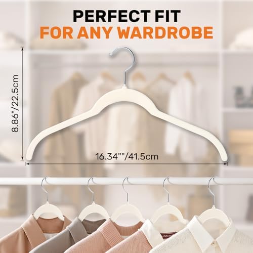 Sishynio Velvet Shirt Hangers 30 Pack, Slim Felt Hangers Beige - Image 5