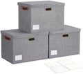 17" Large Fabric Storage Box with Lids, 3-Pack, Gray by Roobyl