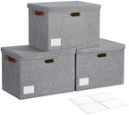 17" Large Fabric Storage Box with Lids, 3-Pack, Gray by Roobyl