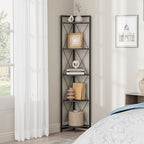 5 Tier Corner Shelf Stand, 64" H Tall Corner Bookshelf, Black - Image 7