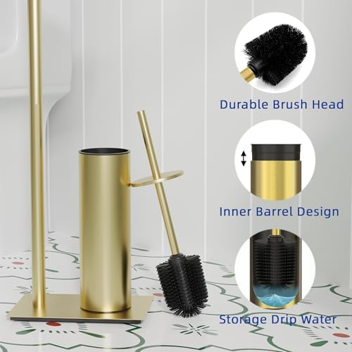 RUACQ Toilet Paper Holder Stand with Toilet Brush & Holder Set, Gold - Image 5