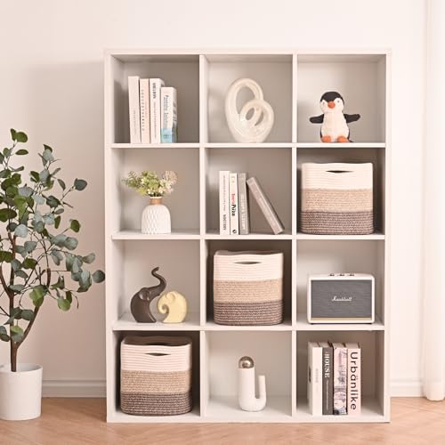 ICERZCZ 13 Inch Cube Closet Storage Bins, Woven Cotton Rope Organizer Baskets for Organizing & Shelves, Books, Towels, Clothes, Toys, 13x13x13 in, Gradient Brown (Pack of 3) - Image 3