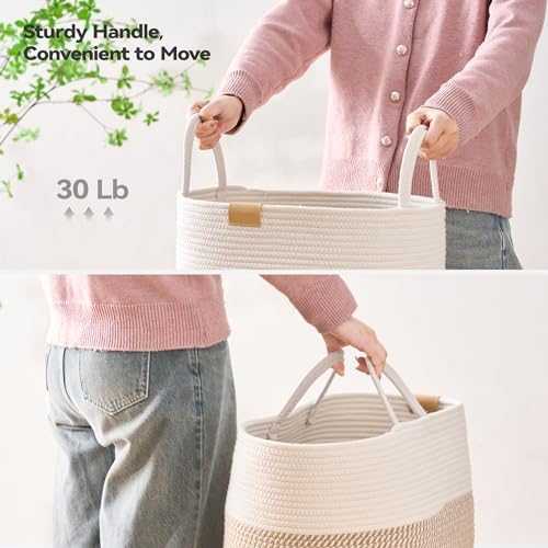 Nunsino Laundry Hamper 75L,Large Laundry Basket for Clothes,Decorative Storage Basket for Blankets,Cotton Rope Woven basket for bedroom,Brown White - Image 4