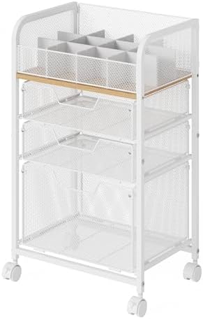 Jakyitvi Makeup Cart Organizer with 3 Drawers, Under Desk Storage Drawers,Floor Skincare & Makeup Organizer, Vanity Storage for Cosmetics, Nail Polish, Perfume, Makeup Brushes, Hair Tools, White by Jakyitvi