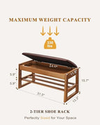 Shoe Rack Bench with Hidden Storage, 2‑Tier Solid Rubberwood Entryway Bench - Image 2