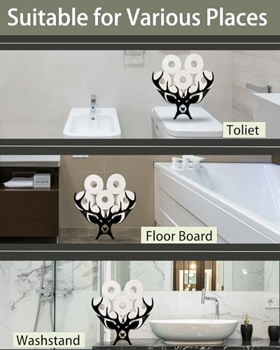 Antlers Toilet Tissue Holder,Animal Paper Holders,Decorative Metal Papers Holder,Funny Toilet Animal Storage for Bathrooms,Bathroom Paper Organizer for Extra 8 Rolls Free Standing Art Decor - Image 4