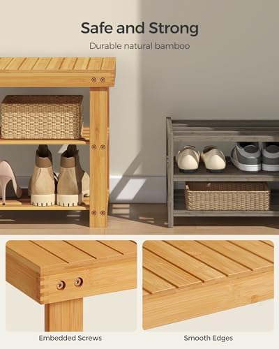 SONGMICS Shoe Rack Bench, 3-Tier Bamboo Entryway Bench, 35.2 Inches Width - Image 5