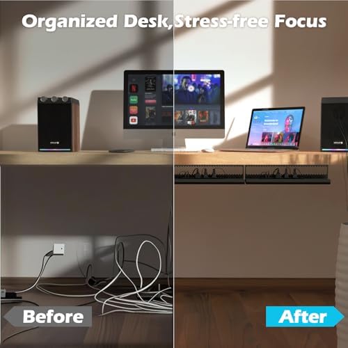 KHAMAL Cable Management Under Desk 52PCS - Cable Management Tray Kit Ventilated Hexagonal Design with Cable Clips, Wire Ties, Cord Holder & Screws for Office, Home - 4 Black Sets - Image 6