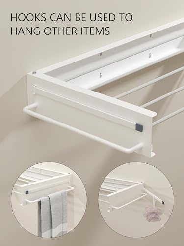 JOOM Wall Mounted Clothes Drying Rack,31.5 Inch Foldable Rack,White,Poles - Image 6