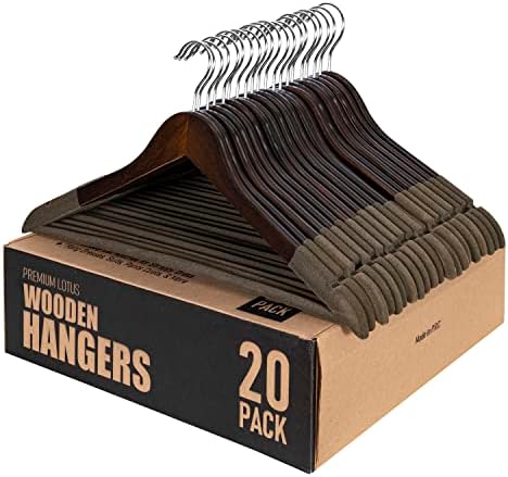 Wooden Hangers - Non Slip Luxury Natural Lotus Wood & Velvet Suit & Pants Hangers - 360 Rotating Hooks - 20 Pack by Unknown